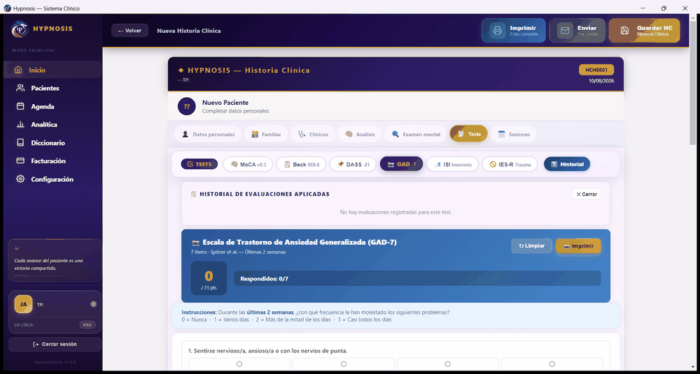 Aplicación del test GAD-7 en HypnosisClinic